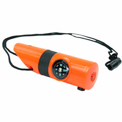 7-in-1 Orange Survival Whistle with LED Flashlight