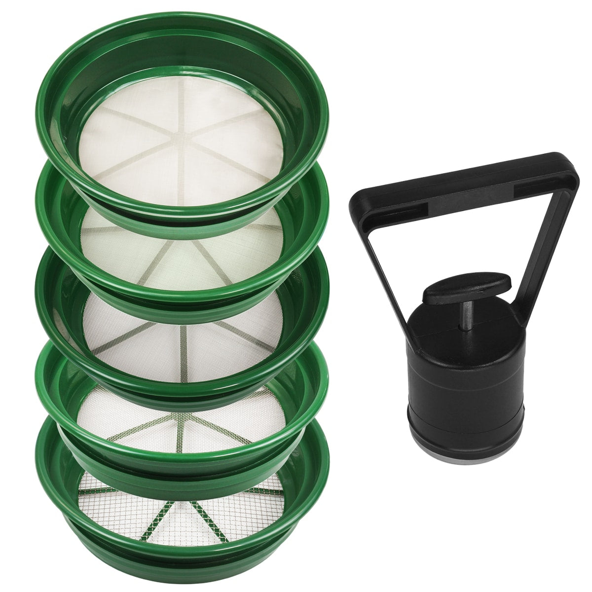 Classifier Tools TerraX 6 pc Green Sifting Gold Pan Plastic Classifiers & 8 lbs Magneti ...